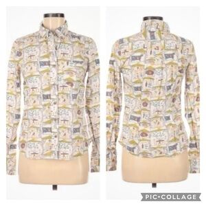 ANTHROPOLOGIE ODILLE Women’s Whimsical Print TARPAN FAM COUNTRY FAIR Blouse Sz 0